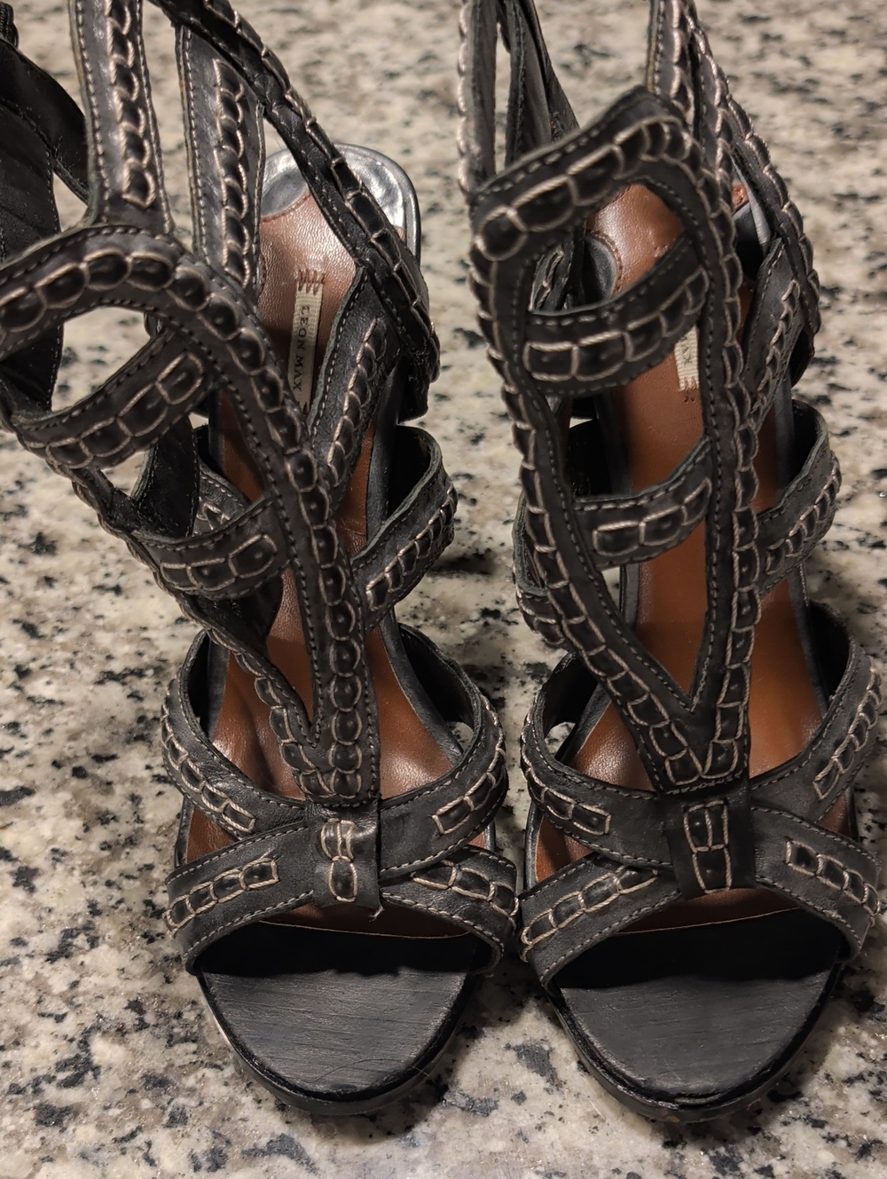 Braided Strappy High Heel Sandals - Black